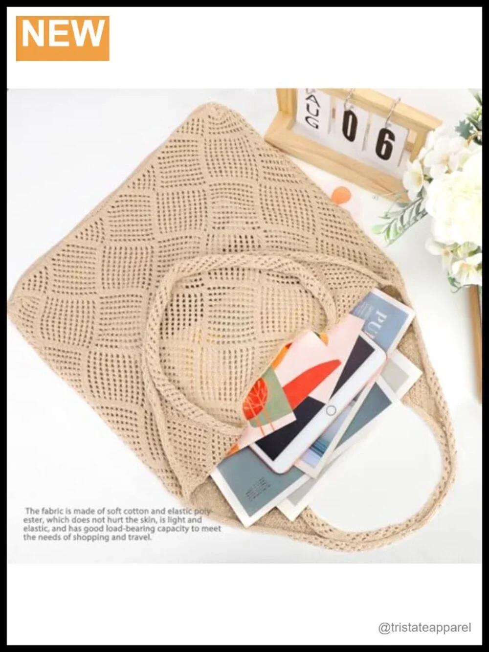 Handmade Crochet Beach Tote Bag, Knit Summer Bag with Large Capacity